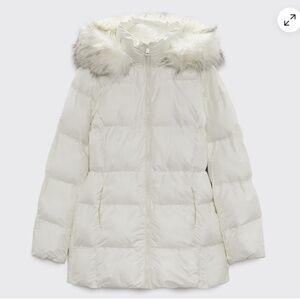 ZARA ecru removable hood water and wind protection puffer winter coat NWT